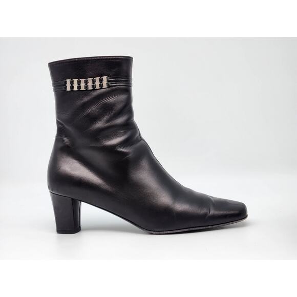 Salvatore Ferragamo Italy Women's Black Leather Ankle Boots With Box- 8.5C - Picture 1 of 16